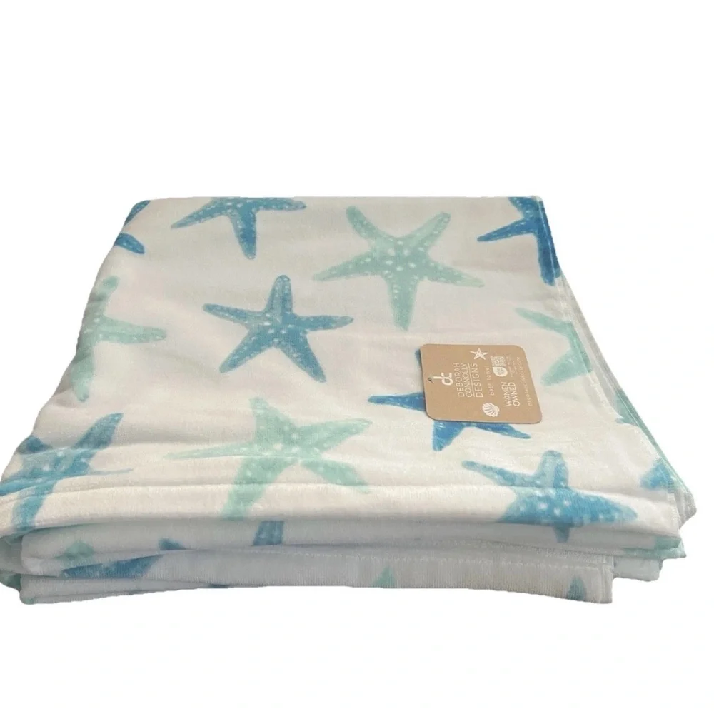 Deborah Connolly Designs Blue Turquoise Starfish Set 2 Bath 2 Hand Towels 4pc